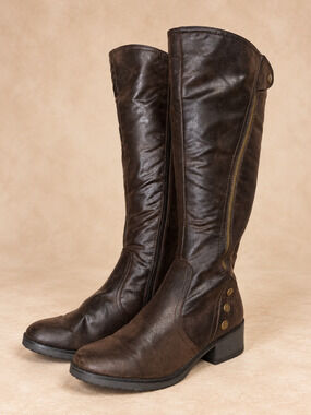 Baretraps Oria Boots Womens 9 M Dark Brown Tall Ruched Riding Side Zip Preowned